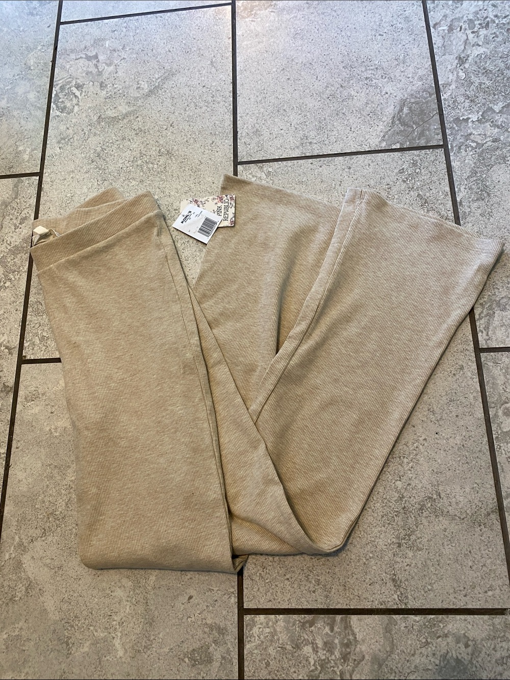 Pink Republic Tan Ribbed Wide-Leg Lounge Pants